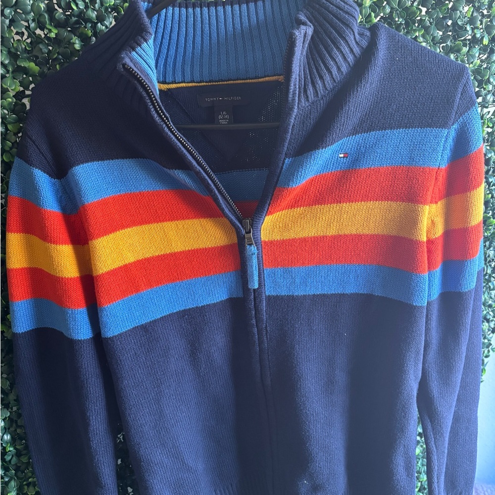 Tommy Hilfiger Men's Sweater with Red, Yellow, and Blue Stripes